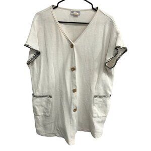Relaxed Concepts White Button Front Cardigan Sweater Pockets Contrast Trim Sz M